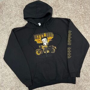 Betty Boop Motorcycle Hoodie Sweatshirt Sleeve‎ Spellout Women Size Large Brisco